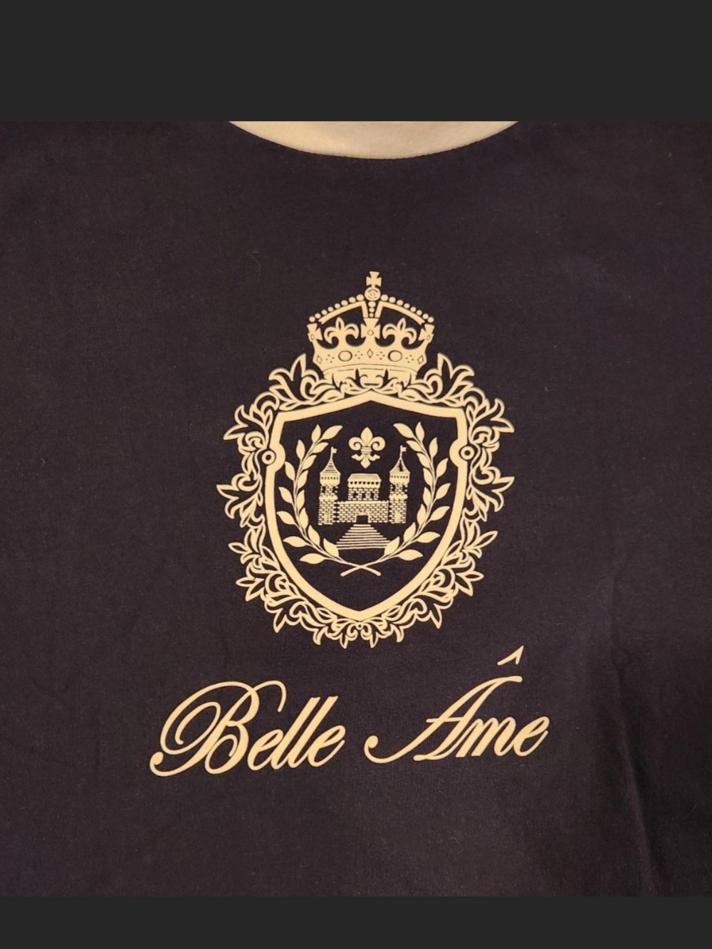 H&M Black Short-Sleeve Ringer Graphic Tee with White "Belle Ame" Crest Size M - Picture 6 of 8